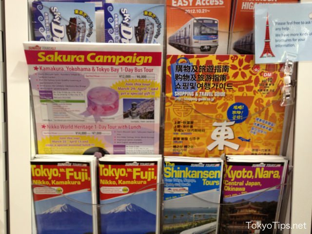 Many brochures written in English, Chinese, and Korean are there.